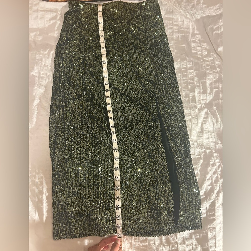 Topshop Dark Green Sequin Skirt - Picture 5 of 5